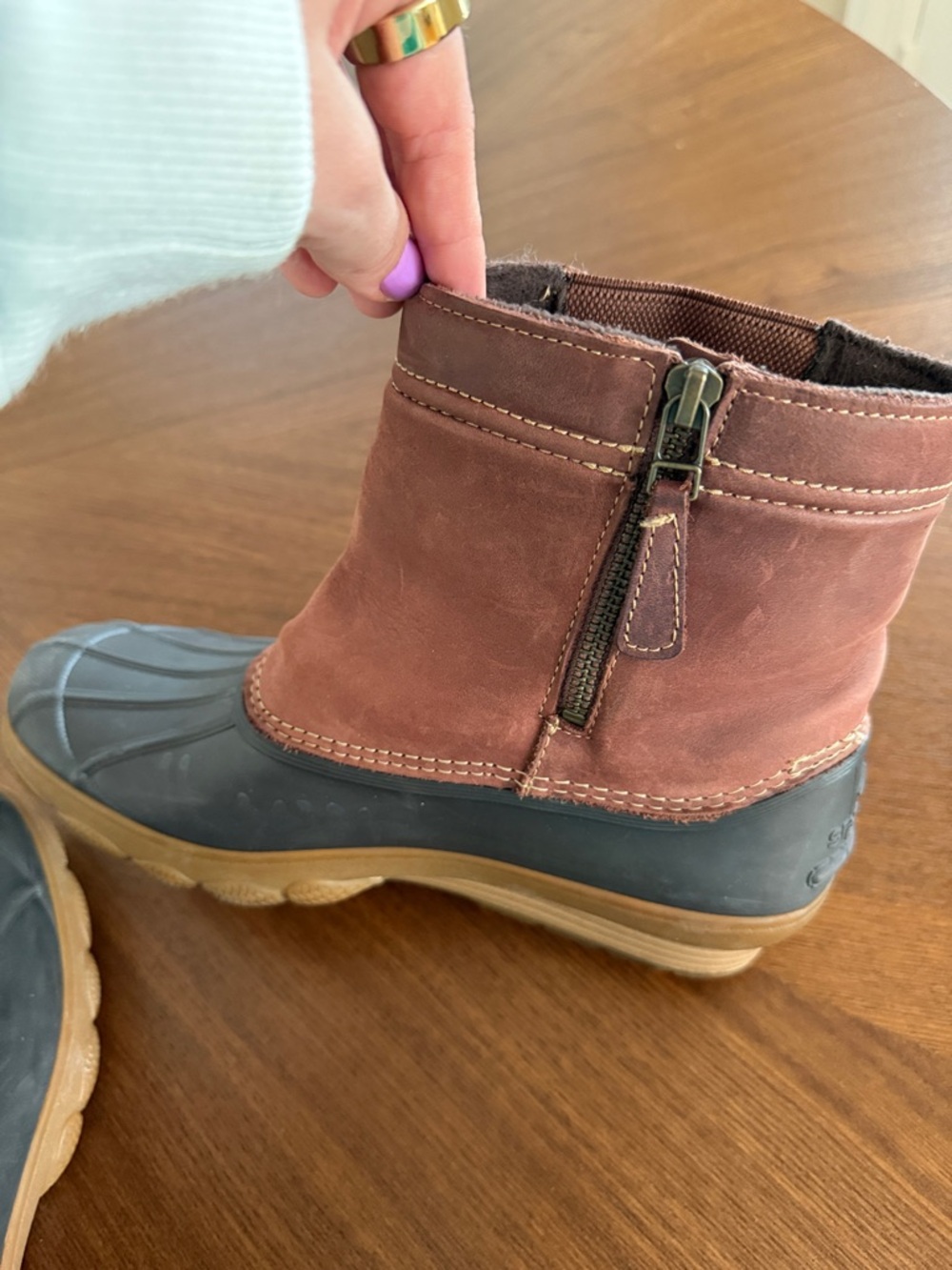 Sperry Brown Leather Upper and Black Rubber Duck Boots - Picture 5 of 7